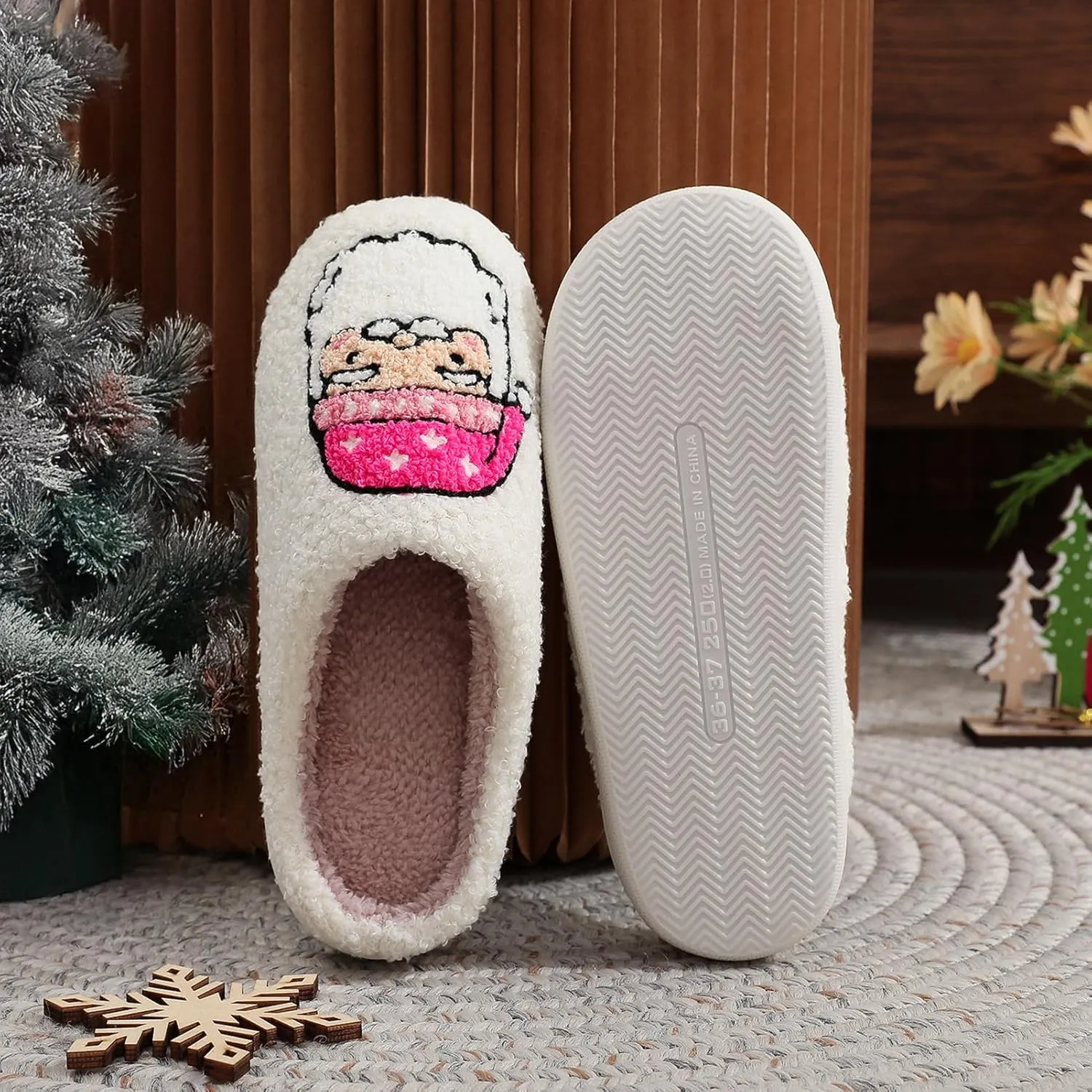 Afellicy Halloween Christmas Slippers Checkered Scuff for Women and Men Holiday Indoor Bedroom Fluffy Warm Fleece Slippers Winter Soft Cozy Home Non-Slip Soft Plush Slip-on Wool Lined House Shoes