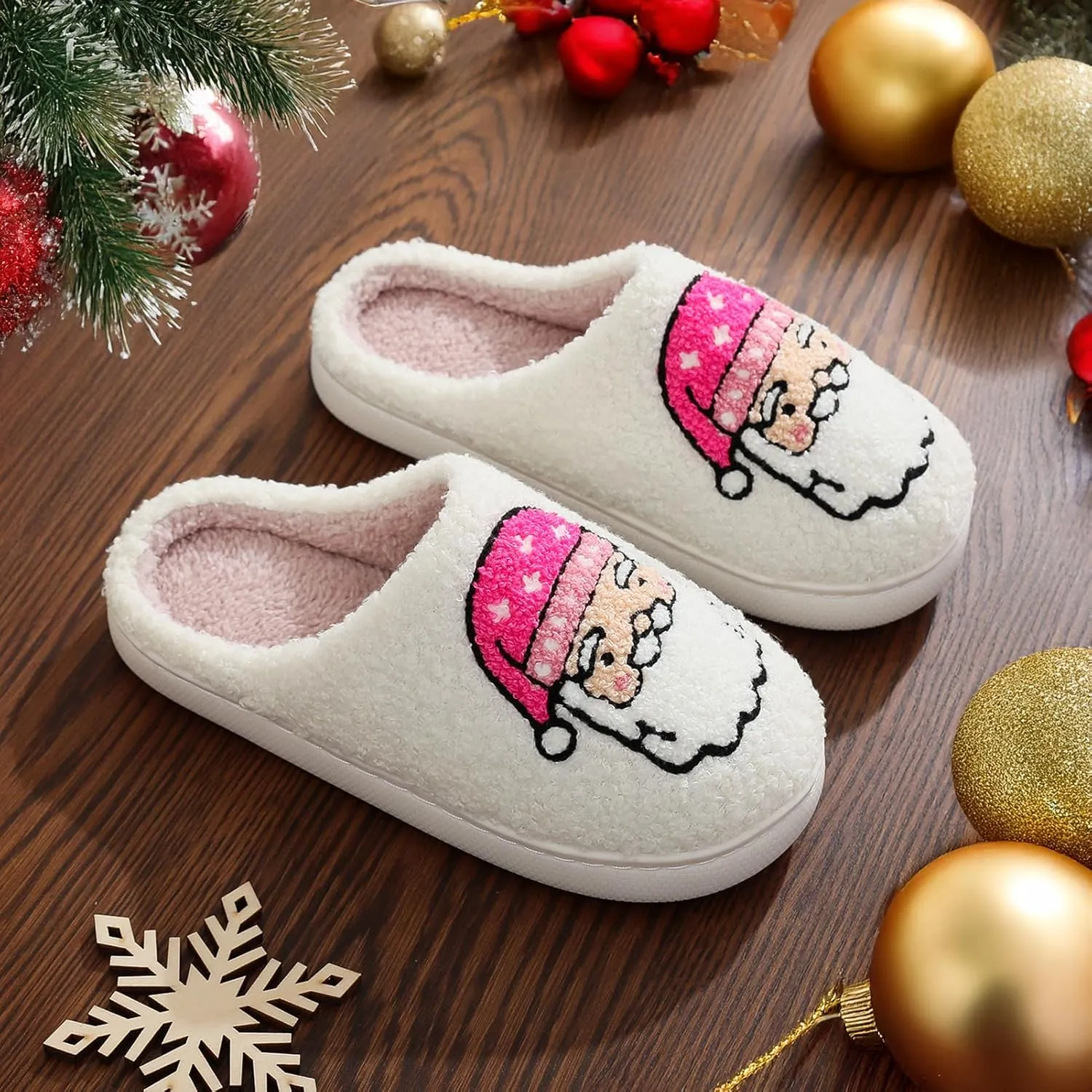 Afellicy Halloween Christmas Slippers Checkered Scuff for Women and Men Holiday Indoor Bedroom Fluffy Warm Fleece Slippers Winter Soft Cozy Home Non-Slip Soft Plush Slip-on Wool Lined House Shoes