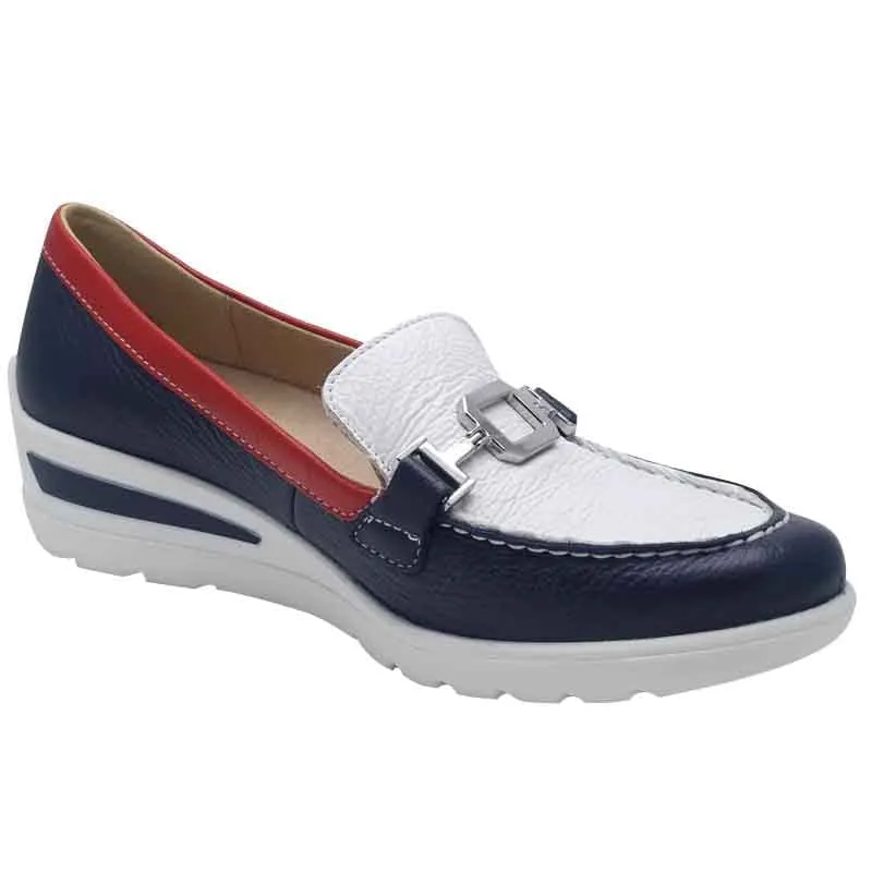 Ara Womens Navy Leather Low Wedge 12-50638-02