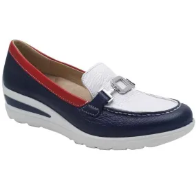 Ara Womens Navy Leather Low Wedge 12-50638-02