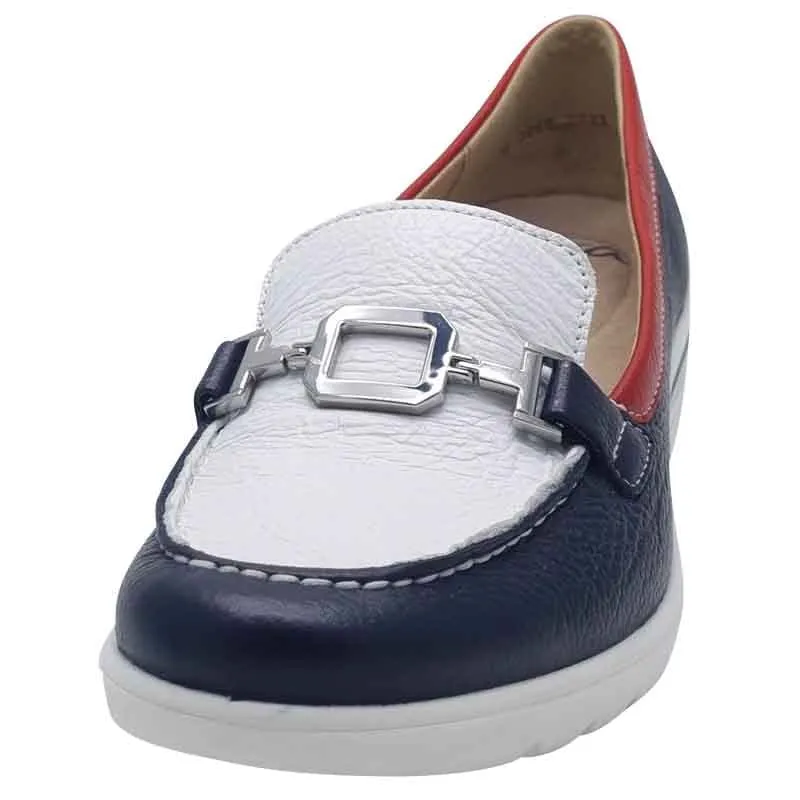 Ara Womens Navy Leather Low Wedge 12-50638-02
