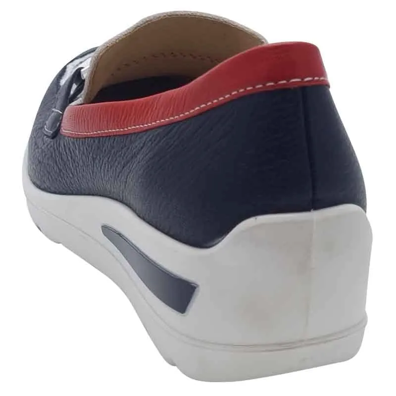 Ara Womens Navy Leather Low Wedge 12-50638-02