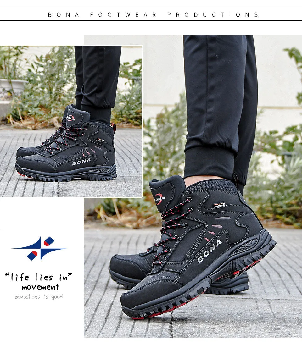 BONA New Designers Brand Winter Plush Boots Men Warm Snow Ankle Boots Man High Quality Action Leather Sneakers Mansculino