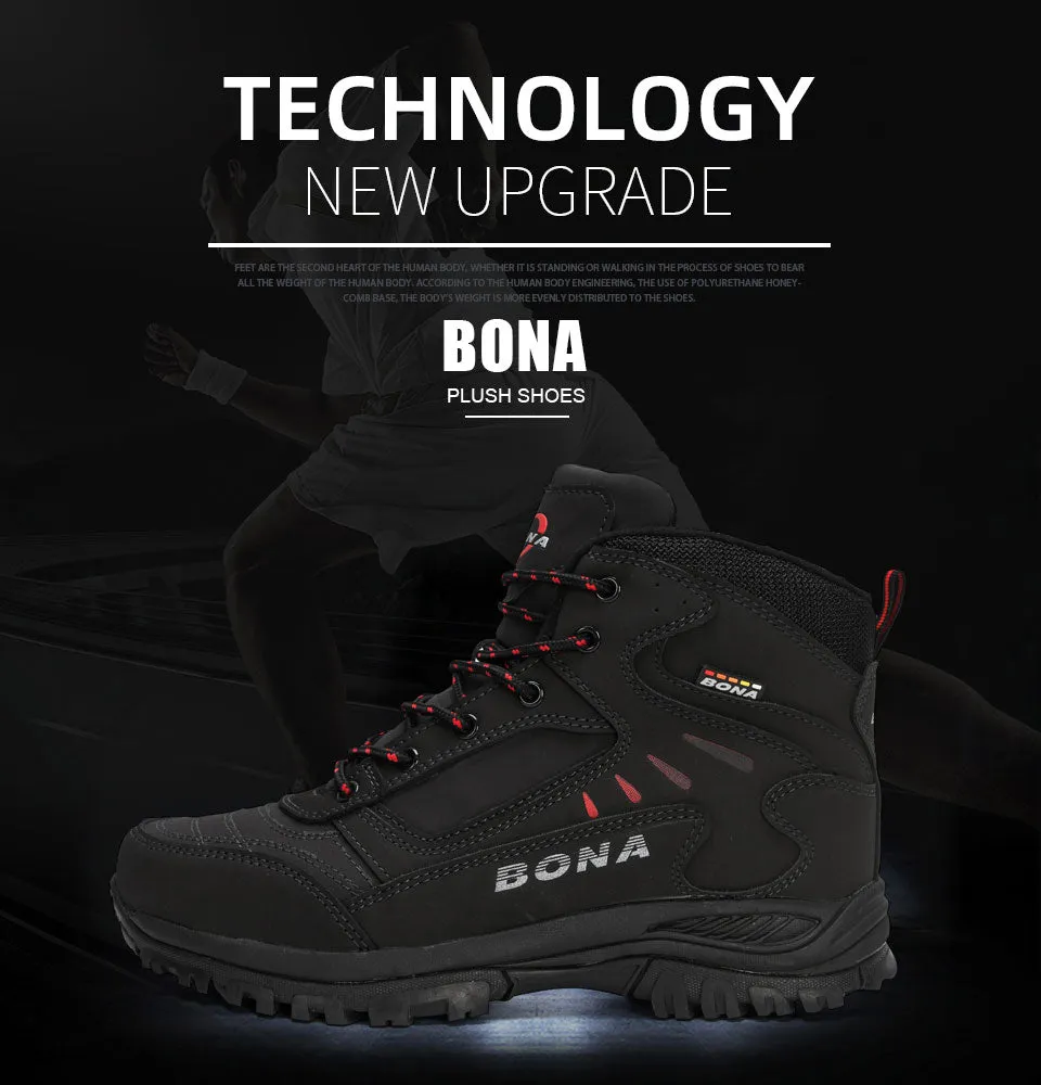BONA New Designers Brand Winter Plush Boots Men Warm Snow Ankle Boots Man High Quality Action Leather Sneakers Mansculino