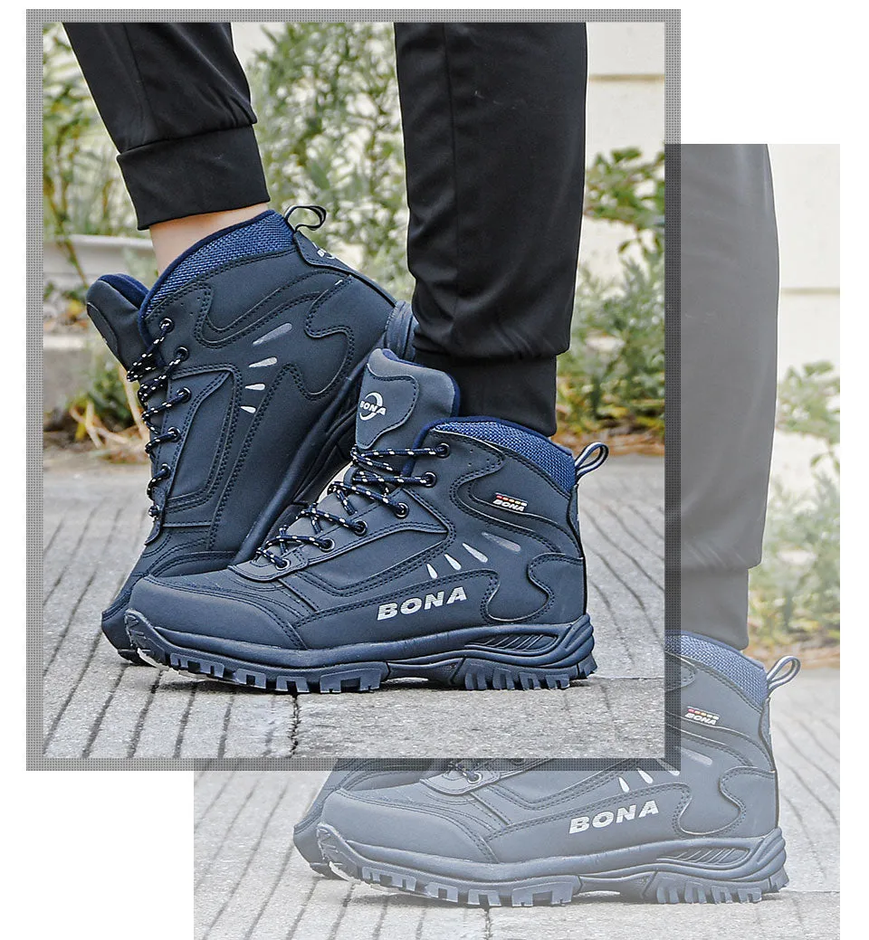 BONA New Designers Brand Winter Plush Boots Men Warm Snow Ankle Boots Man High Quality Action Leather Sneakers Mansculino