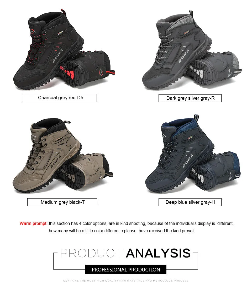BONA New Designers Brand Winter Plush Boots Men Warm Snow Ankle Boots Man High Quality Action Leather Sneakers Mansculino