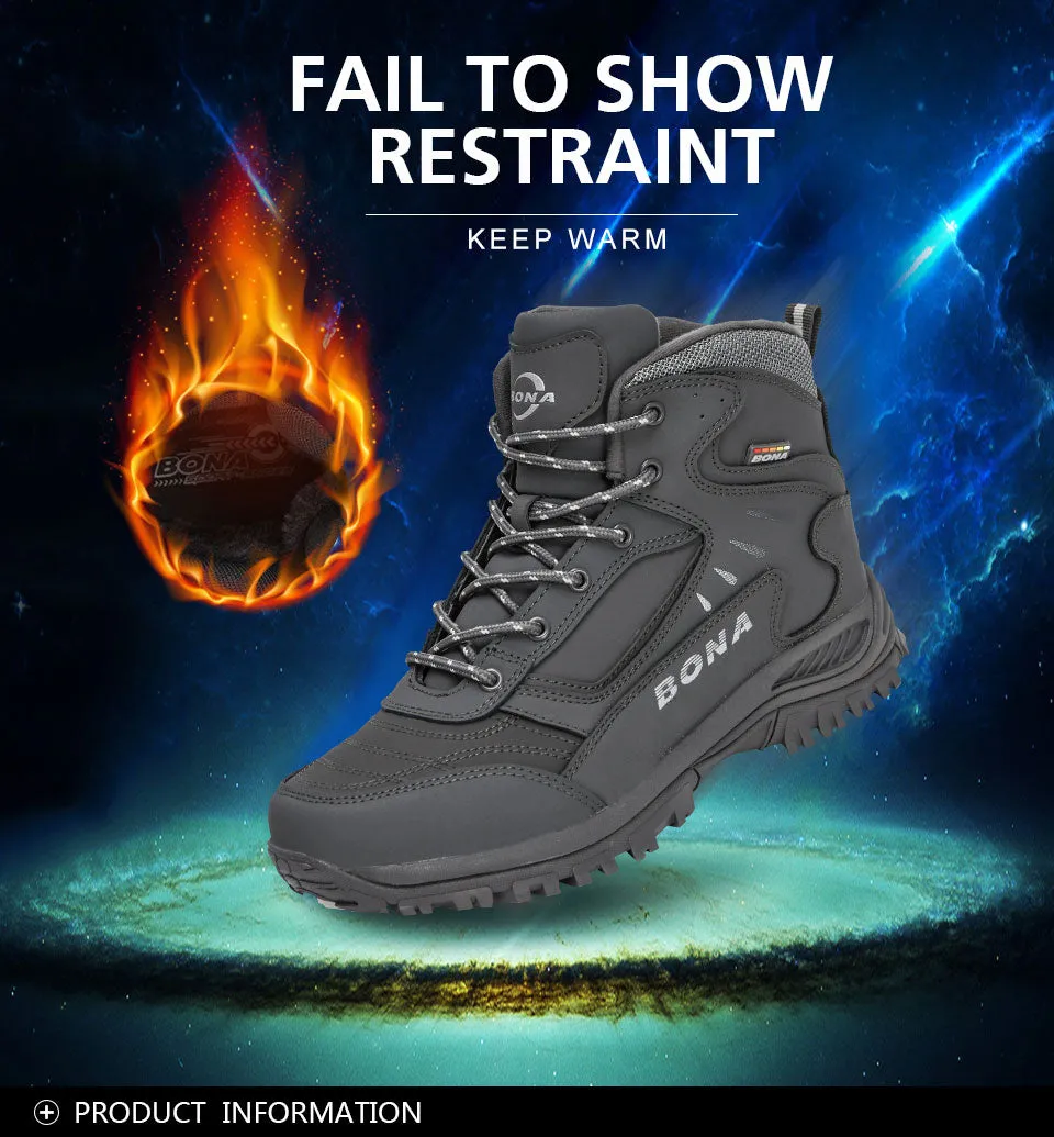 BONA New Designers Brand Winter Plush Boots Men Warm Snow Ankle Boots Man High Quality Action Leather Sneakers Mansculino