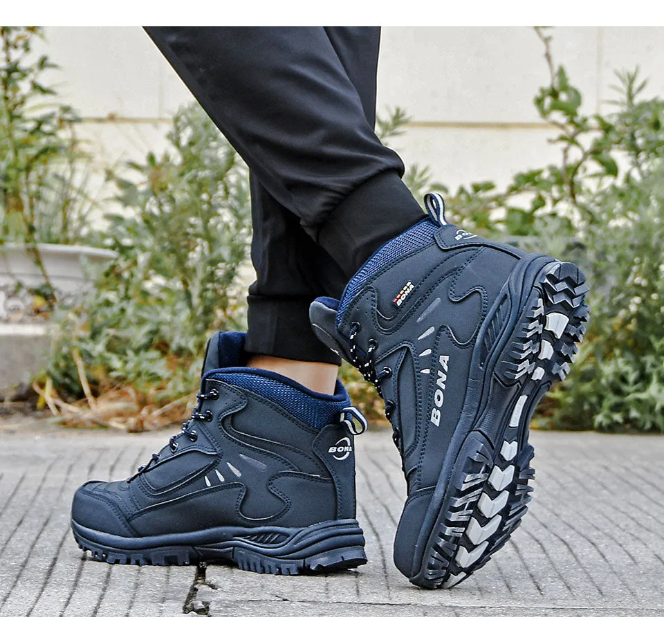 BONA New Designers Brand Winter Plush Boots Men Warm Snow Ankle Boots Man High Quality Action Leather Sneakers Mansculino