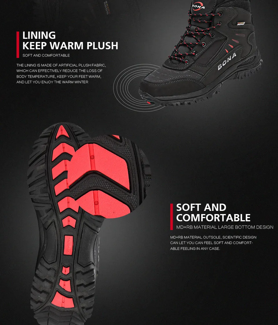 BONA New Designers Brand Winter Plush Boots Men Warm Snow Ankle Boots Man High Quality Action Leather Sneakers Mansculino