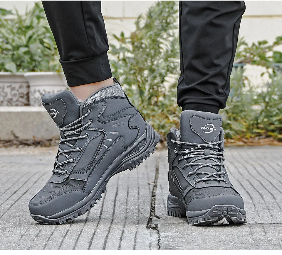 BONA New Designers Brand Winter Plush Boots Men Warm Snow Ankle Boots Man High Quality Action Leather Sneakers Mansculino