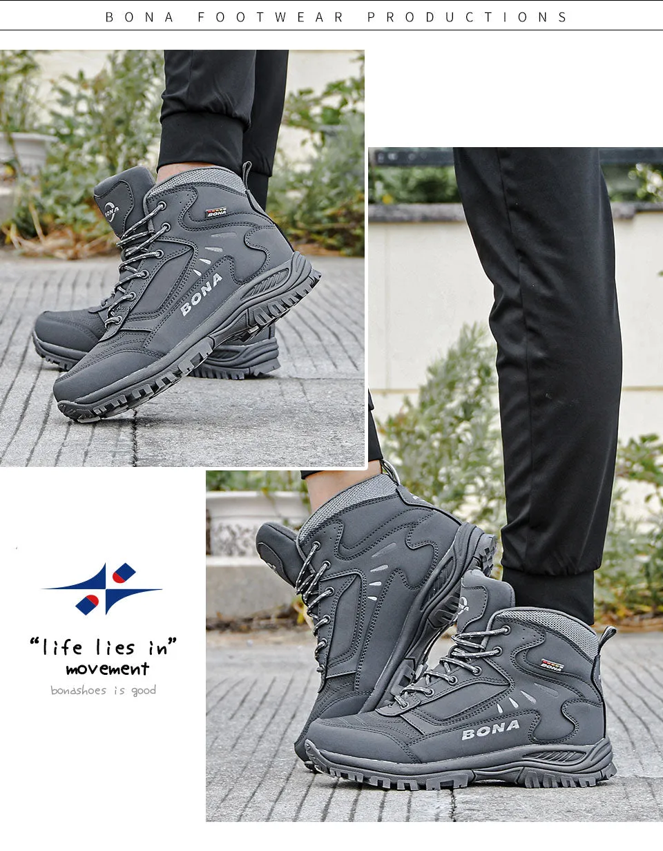 BONA New Designers Brand Winter Plush Boots Men Warm Snow Ankle Boots Man High Quality Action Leather Sneakers Mansculino