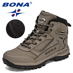 BONA New Designers Brand Winter Plush Boots Men Warm Snow Ankle Boots Man High Quality Action Leather Sneakers Mansculino