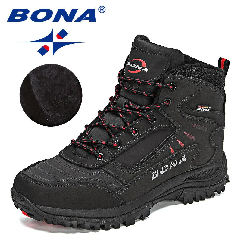 BONA New Designers Brand Winter Plush Boots Men Warm Snow Ankle Boots Man High Quality Action Leather Sneakers Mansculino