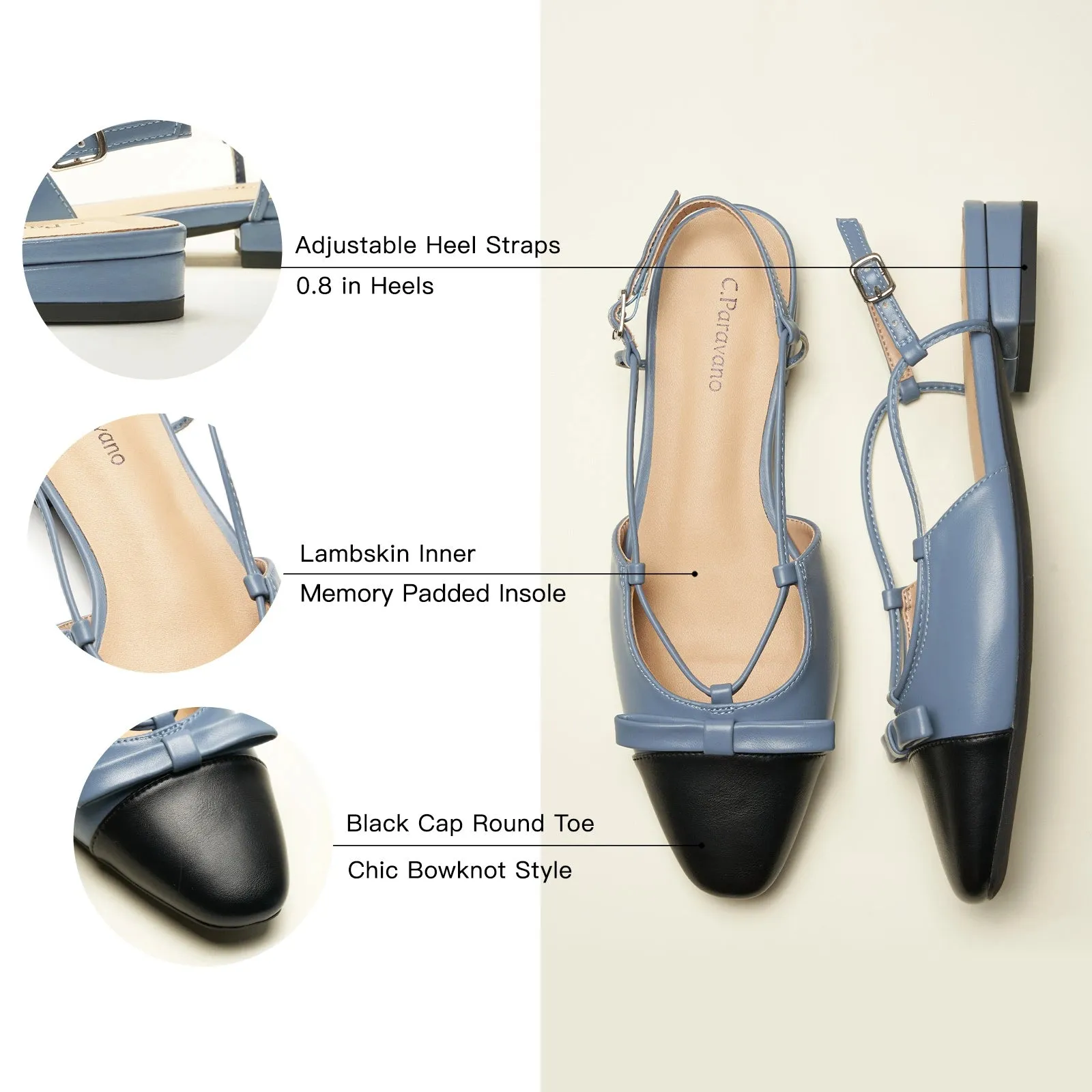 Bow Almond Toe Slingback Flats(Lena F)