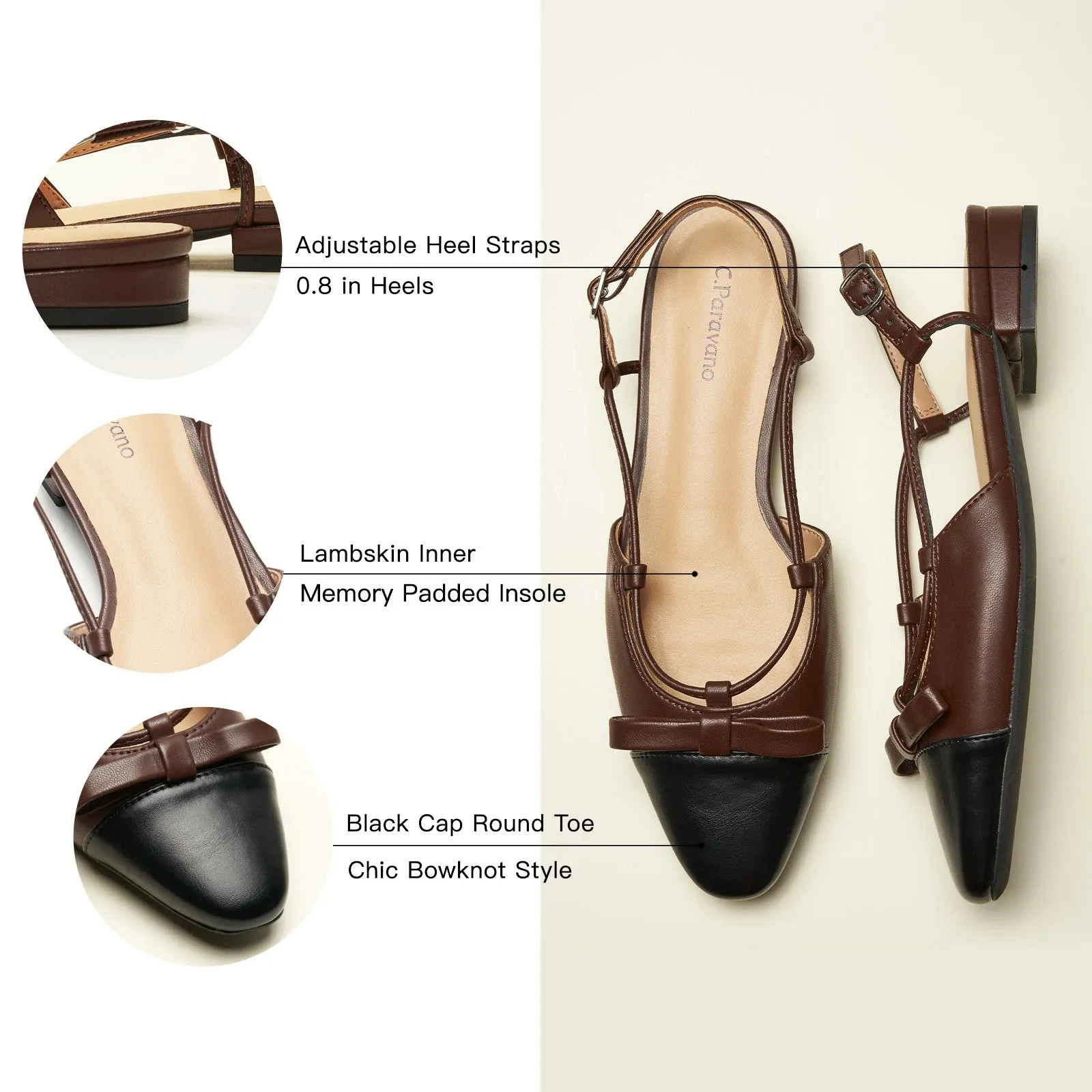 Bow Almond Toe Slingback Flats(Lena F)