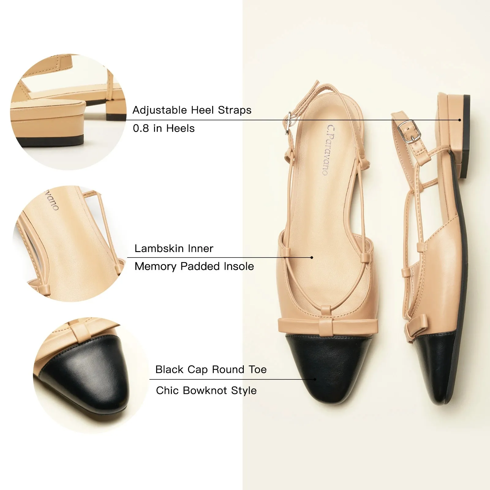 Bow Almond Toe Slingback Flats(Lena F)
