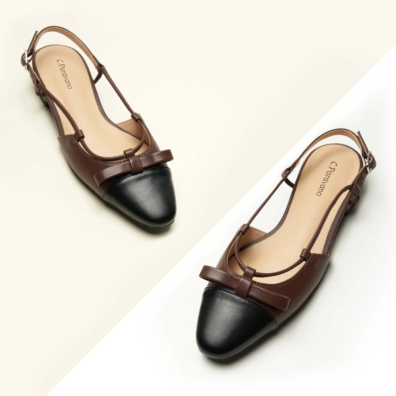 Bow Almond Toe Slingback Flats(Lena F)