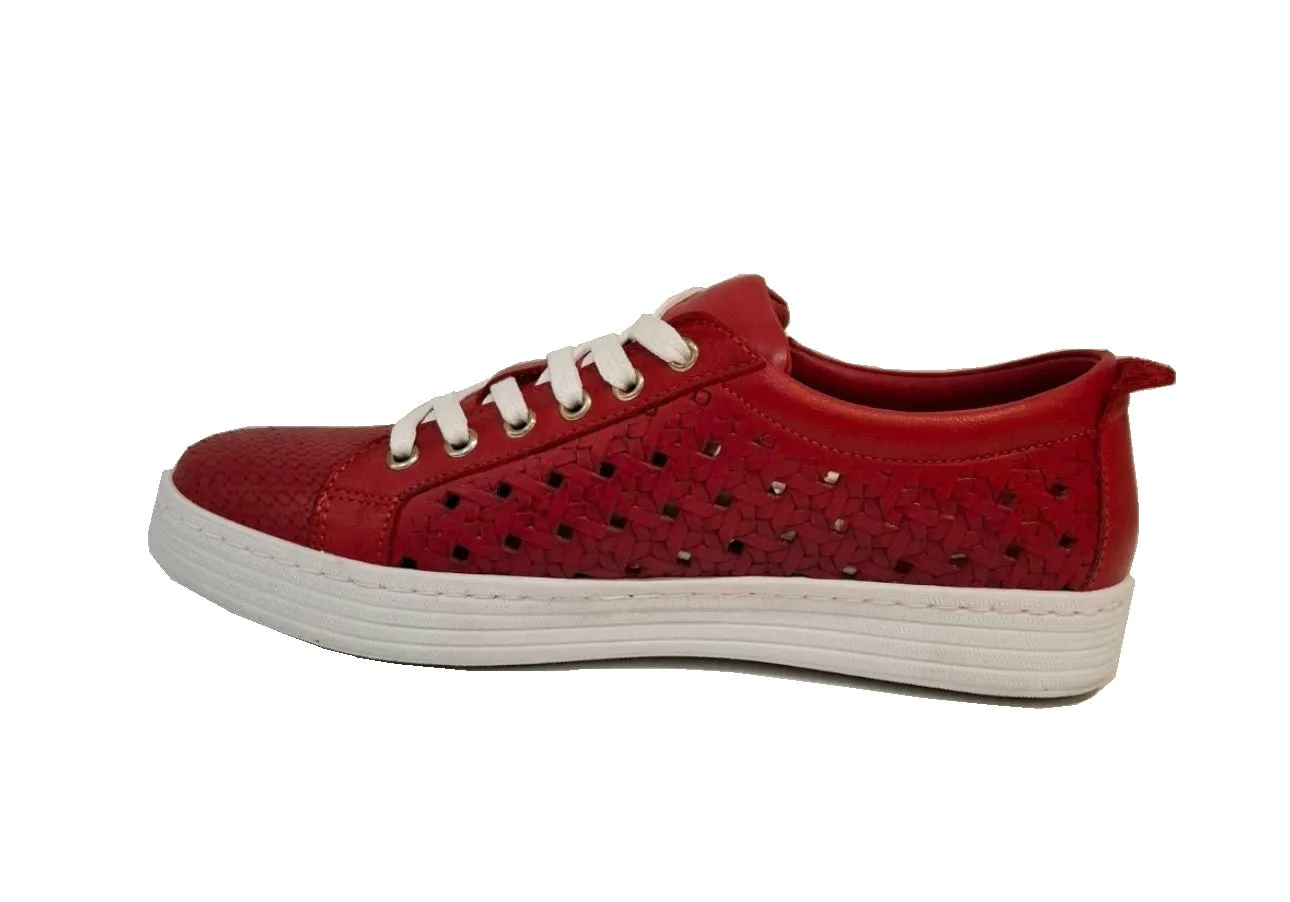 Cabello Comfort United Red Perforated 6 Eyelet Zip Shoe Made In Turkey