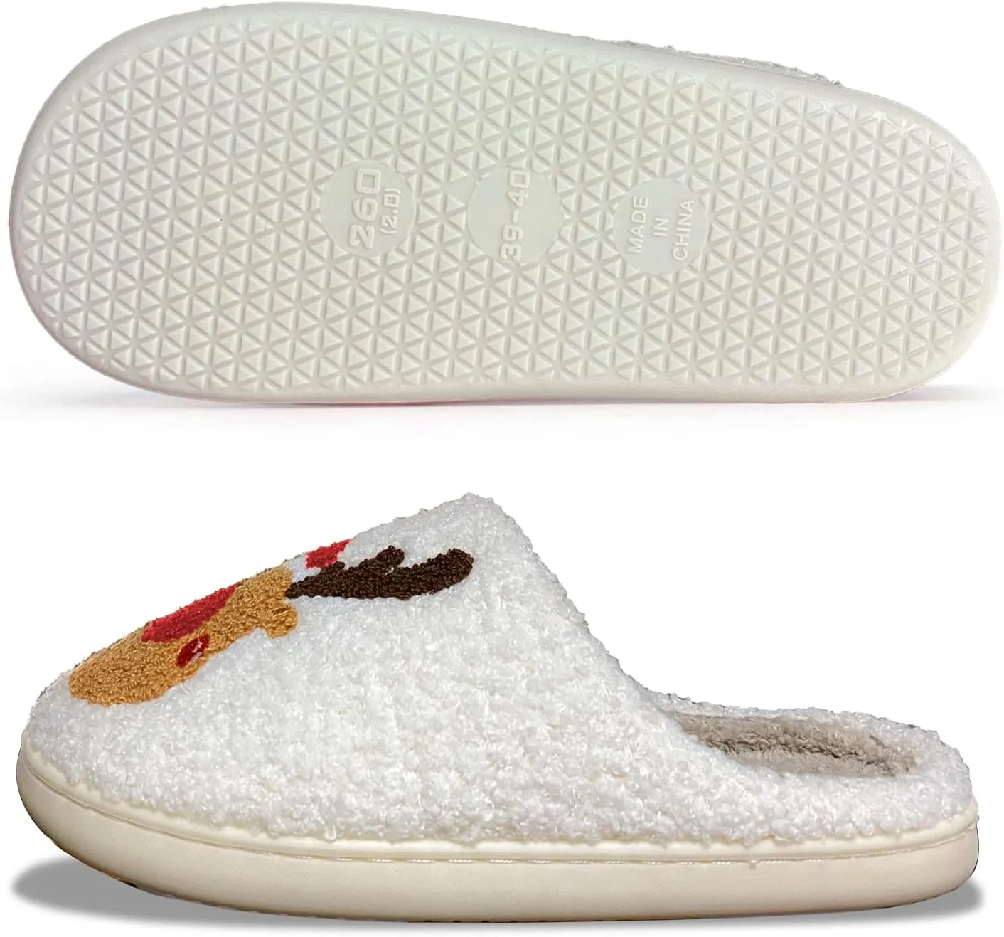 Christmas Slippers Reindeer Slippers for Women and Men Holiday Halloween Slippers Indoor Bedroom Fluffy Warm Fleece Slippers Winter Soft Cozy Home Non-Slip Soft Plush Slip-on Wool Lined House Shoes