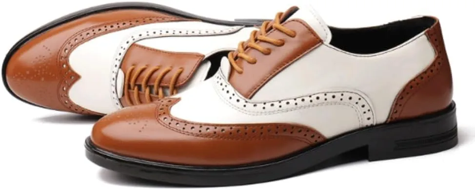 Classic Platform Retro Dress Leather Shoes Fashionable Two Tone Splicing Loafers Men's Brogue Wingtip Oxford