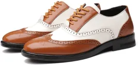 Classic Platform Retro Dress Leather Shoes Fashionable Two Tone Splicing Loafers Men's Brogue Wingtip Oxford