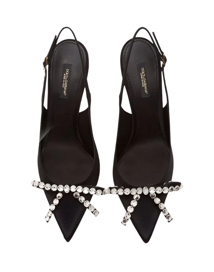 Dolce & Gabbana Gros-Grain Slingbacks With Crystal Embellishment
