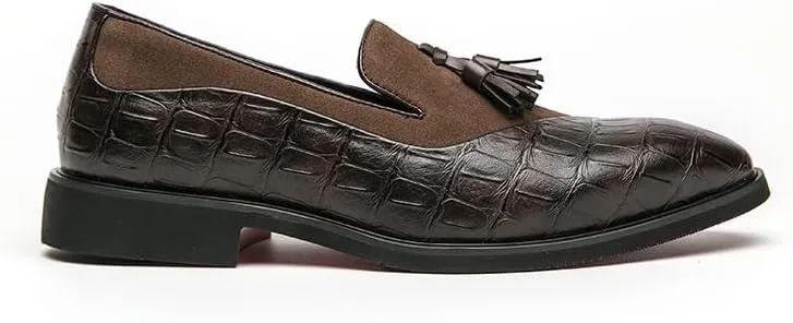 Dress Oxford for Men Slip On Suede Vegan Leather Two Tone Patchwork with Buckle Block Heel Anti-Slip Rubber Sole Non Slip Outdoor