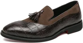 Dress Oxford for Men Slip On Suede Vegan Leather Two Tone Patchwork with Buckle Block Heel Anti-Slip Rubber Sole Non Slip Outdoor