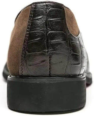 Dress Oxford for Men Slip On Suede Vegan Leather Two Tone Patchwork with Buckle Block Heel Anti-Slip Rubber Sole Non Slip Outdoor