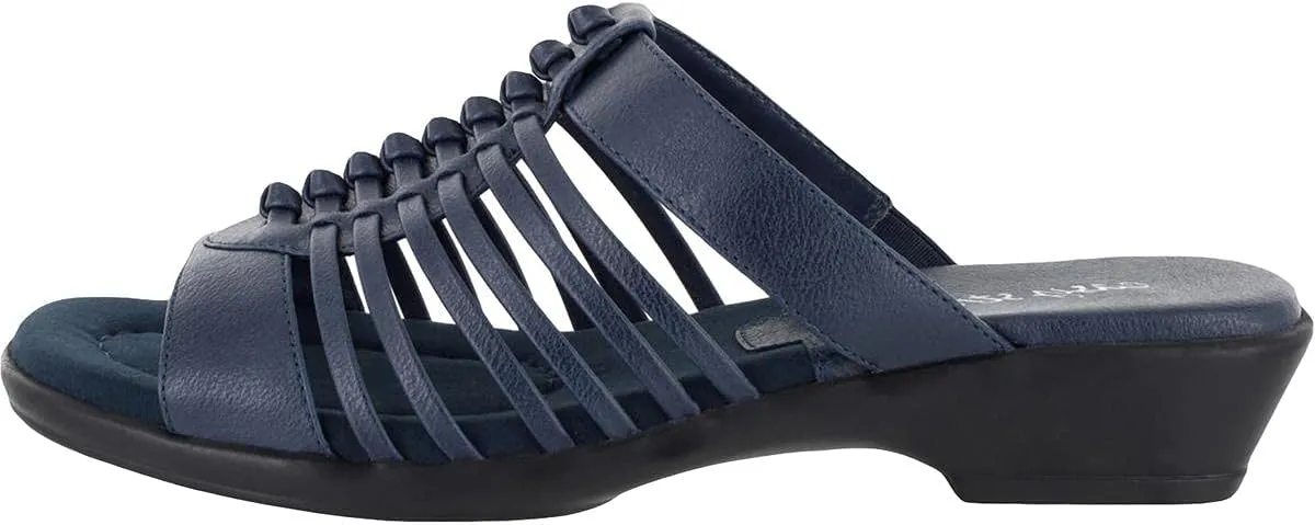Easy Street Women's Nola Faux Leather Slip On Slide Sandals  Color Navy Size 9W