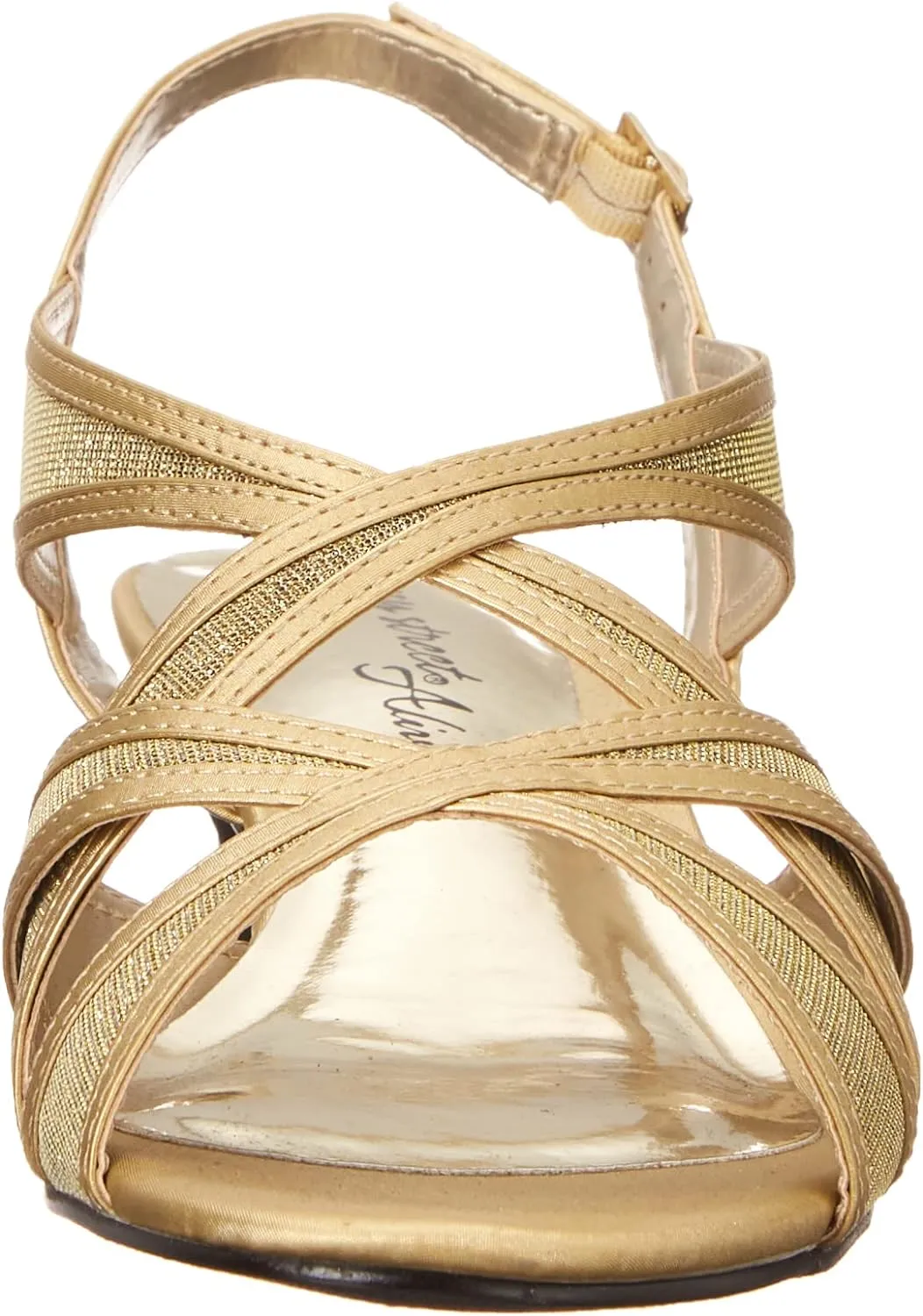 Easy Street Women's Tristen Dressy Mesh Inset Dress Sandals  Color Gold Satin Size 8W
