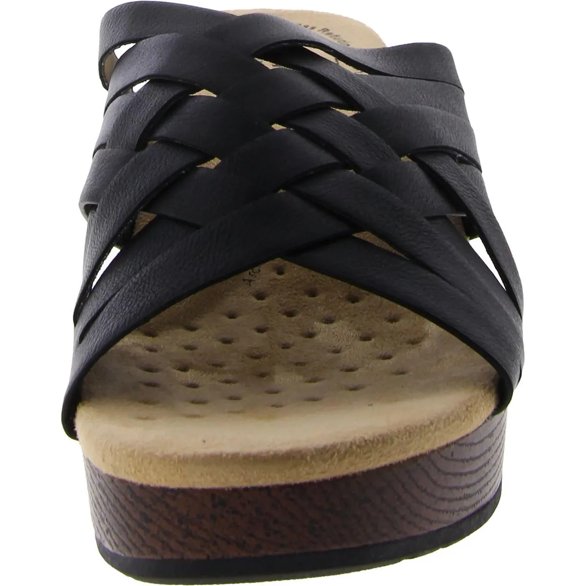 Easy Works by Easy Street Womens Rosanna Faux Leather Wedge Sandals