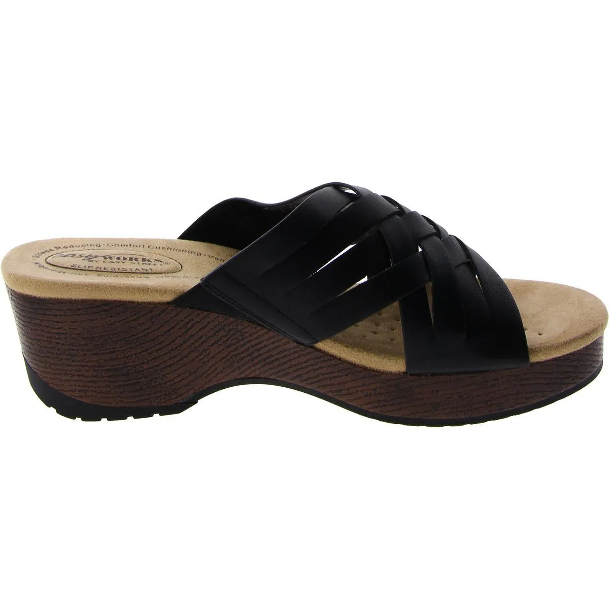 Easy Works by Easy Street Womens Rosanna Faux Leather Wedge Sandals