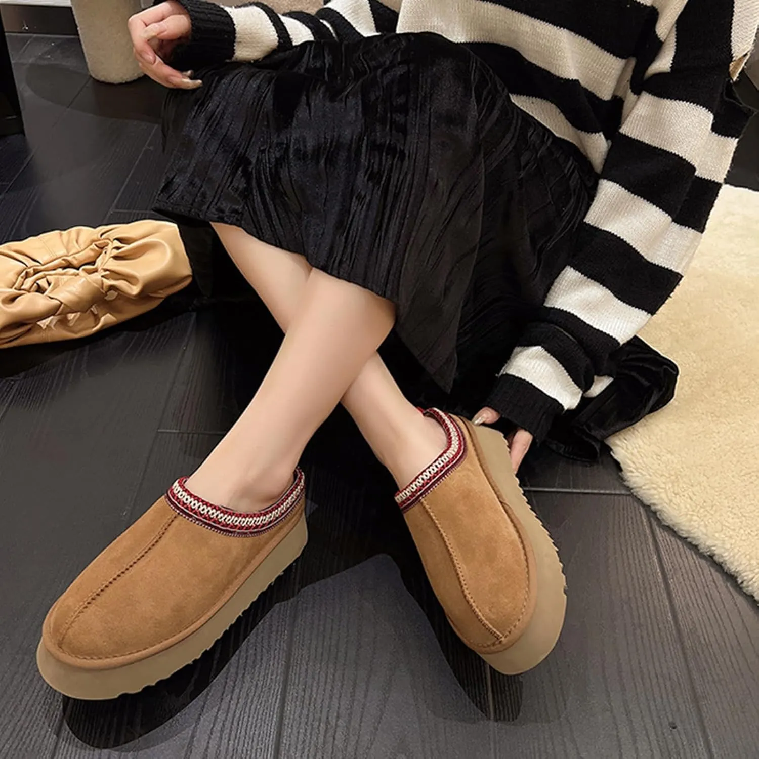 Fashion Winter Shaggy Platform Boots Children's Ankle Boots Little Kids Big Kids Wool Lined Slippers Girls Boys Warm Outdoor Indoor Home Anti-slip Trendy Mini Boots