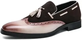Formal Oxford Shoes for Men Slip On Square Burnished Toe Wing tip Two Tone with Tassel Boatshoes Block Heel Anti-Slip Non Slip Low Top Slip Resistant