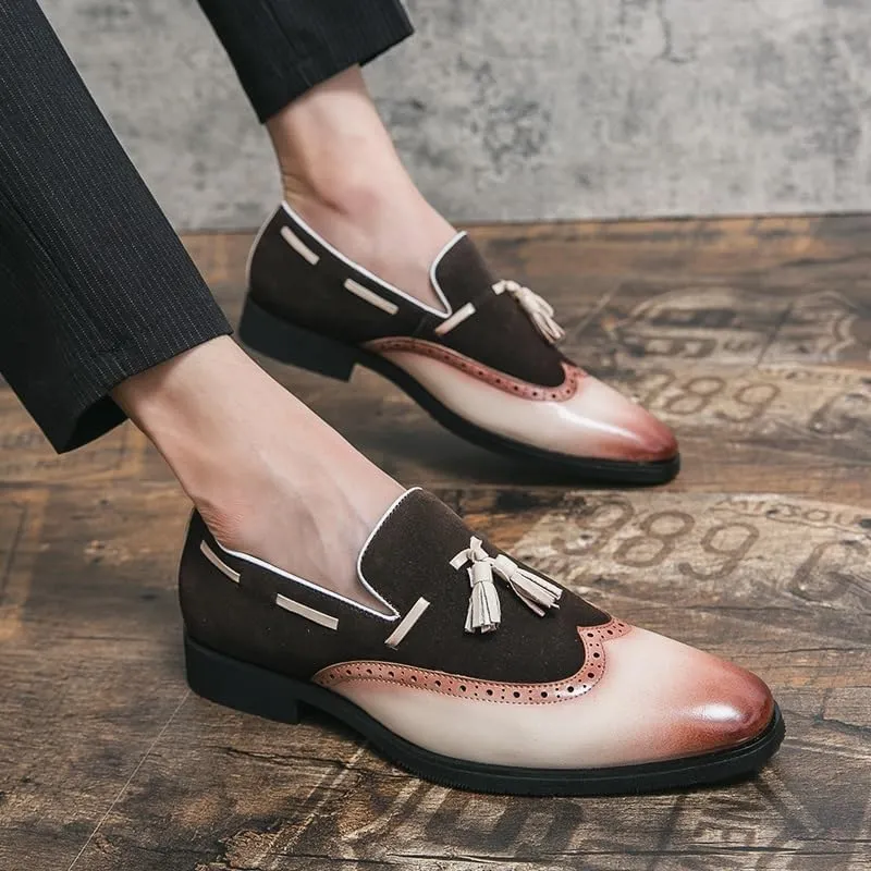 Formal Oxford Shoes for Men Slip On Square Burnished Toe Wing tip Two Tone with Tassel Boatshoes Block Heel Anti-Slip Non Slip Low Top Slip Resistant