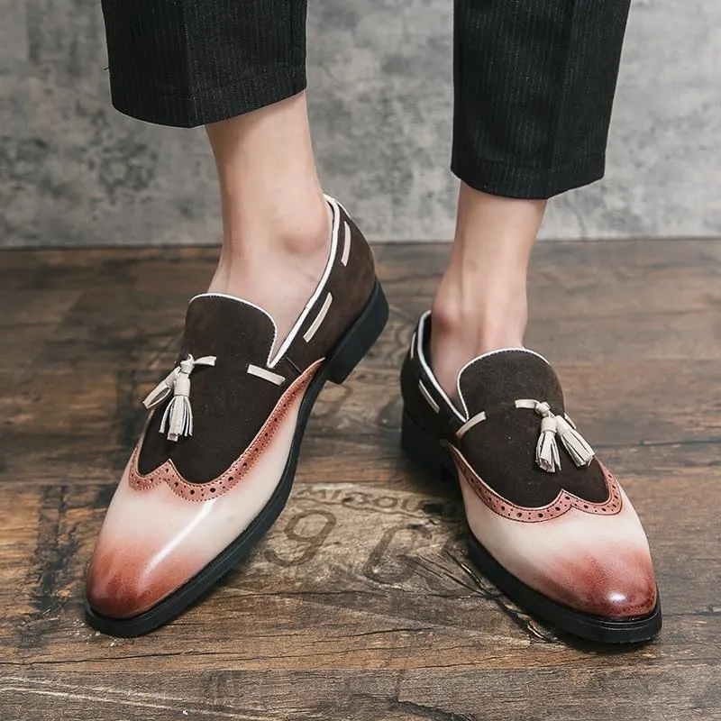 Formal Oxford Shoes for Men Slip On Square Burnished Toe Wing tip Two Tone with Tassel Boatshoes Block Heel Anti-Slip Non Slip Low Top Slip Resistant