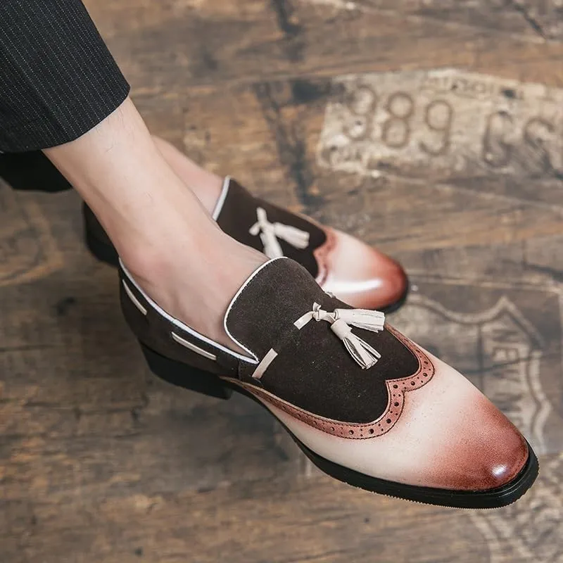 Formal Oxford Shoes for Men Slip On Square Burnished Toe Wing tip Two Tone with Tassel Boatshoes Block Heel Anti-Slip Non Slip Low Top Slip Resistant