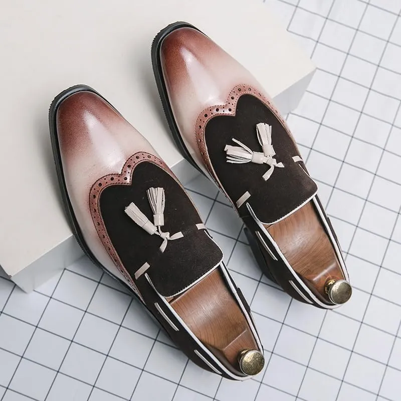 Formal Oxford Shoes for Men Slip On Square Burnished Toe Wing tip Two Tone with Tassel Boatshoes Block Heel Anti-Slip Non Slip Low Top Slip Resistant
