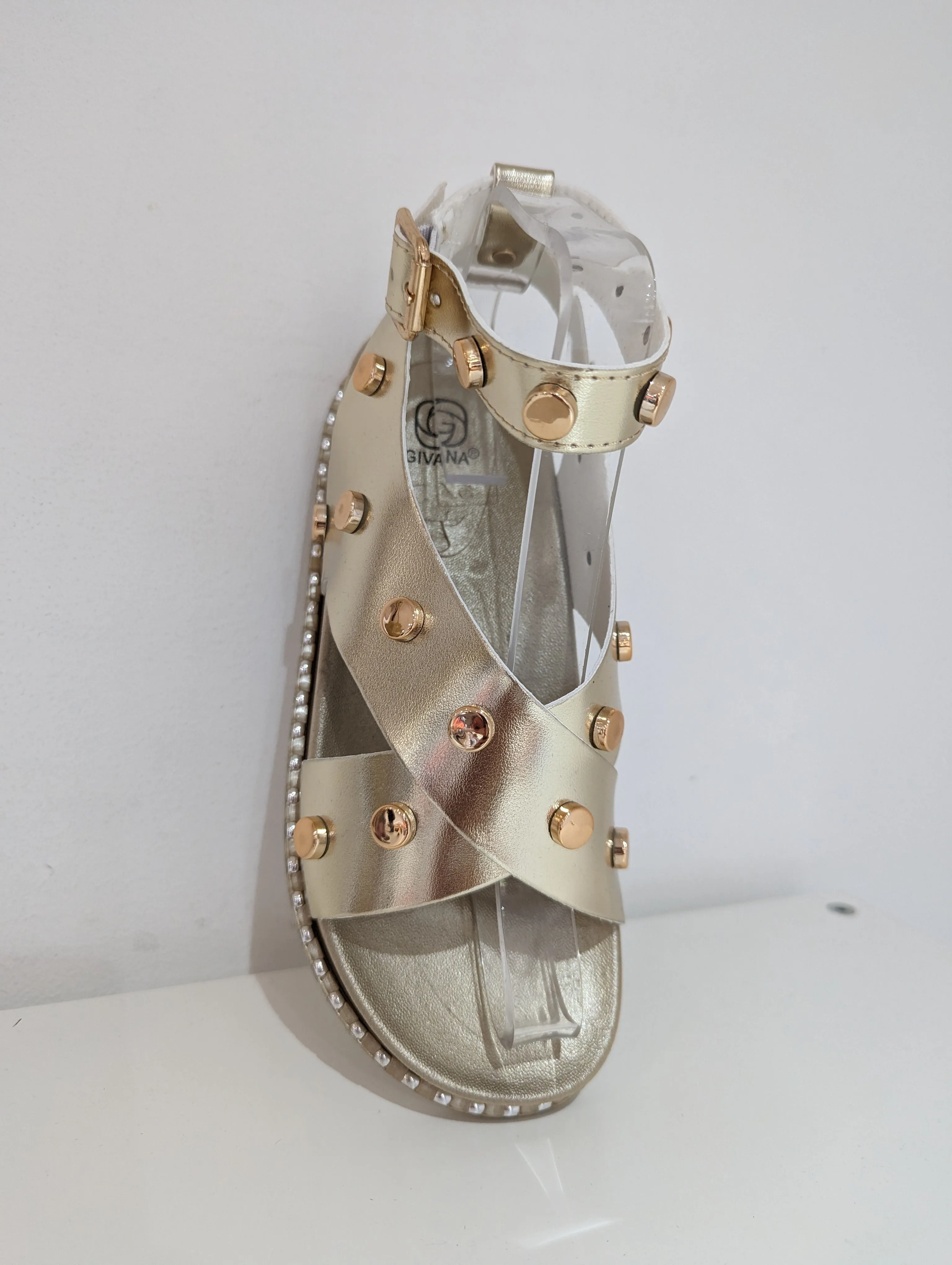Gold Studded Cross Sandals