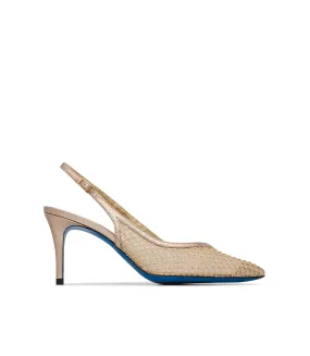 Gold syntetic fabric and nappa leather slingback pumps
