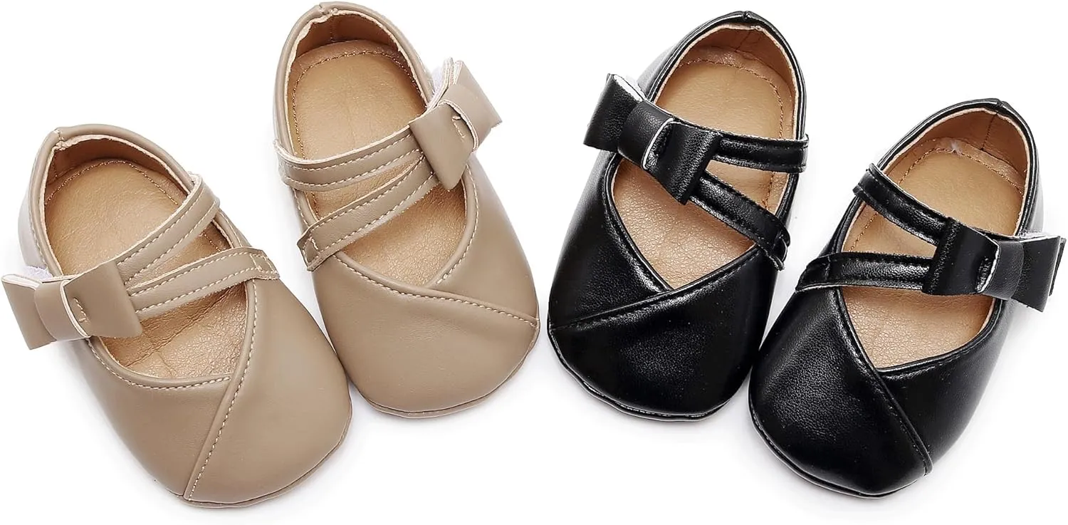 HONGTEYA Infant Baby Girl Mary Janes Flats PU Leather Non-Slip Soft Sole for Toddler First Walker Newborn Infant Crib Shoes Wedding Party Princess Baby Moccasins Girl Dress Shoes