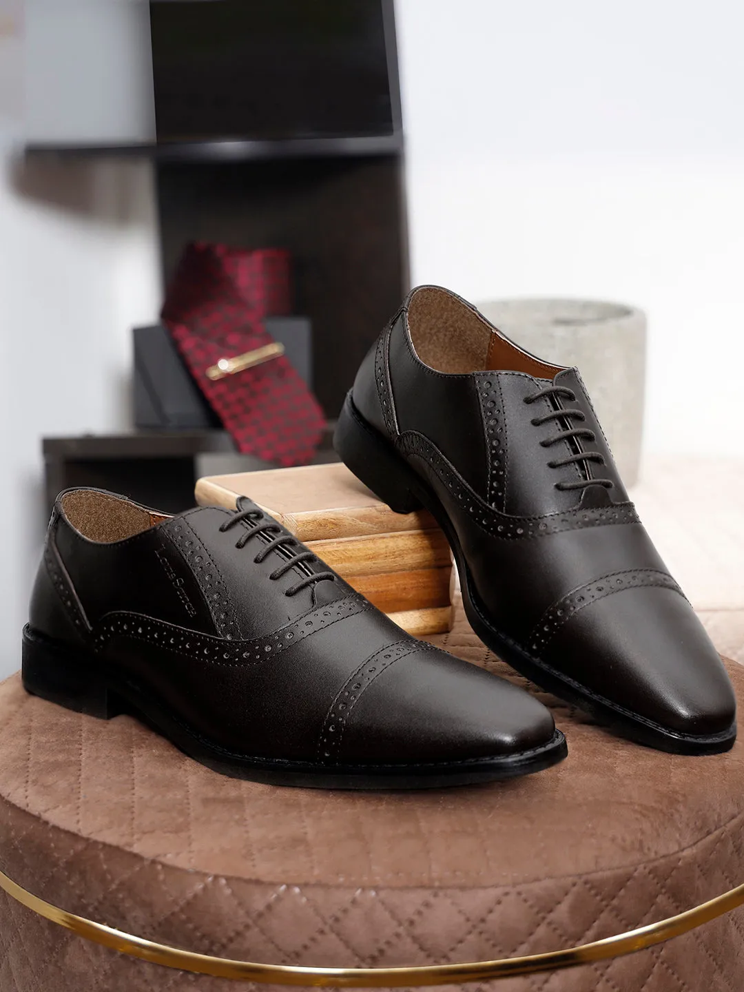 Italian Leather Oxford Brunette Brown Shoes for Men