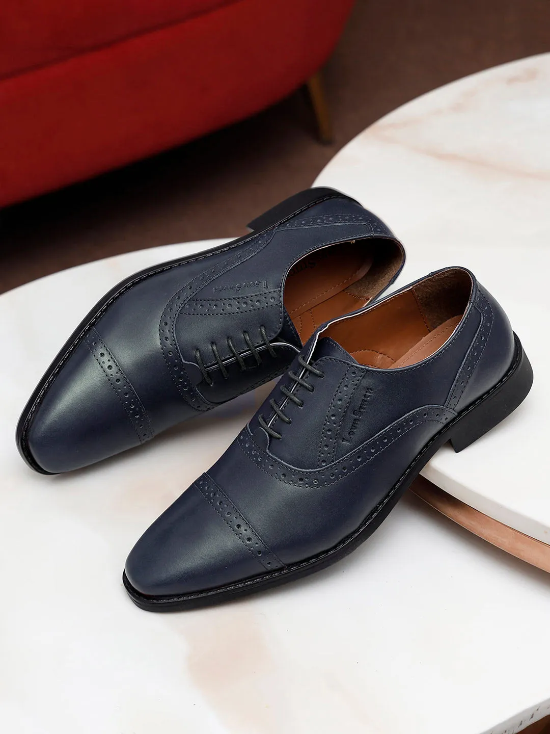 Italian Leather Oxford Prussian Blue Shoes for Men