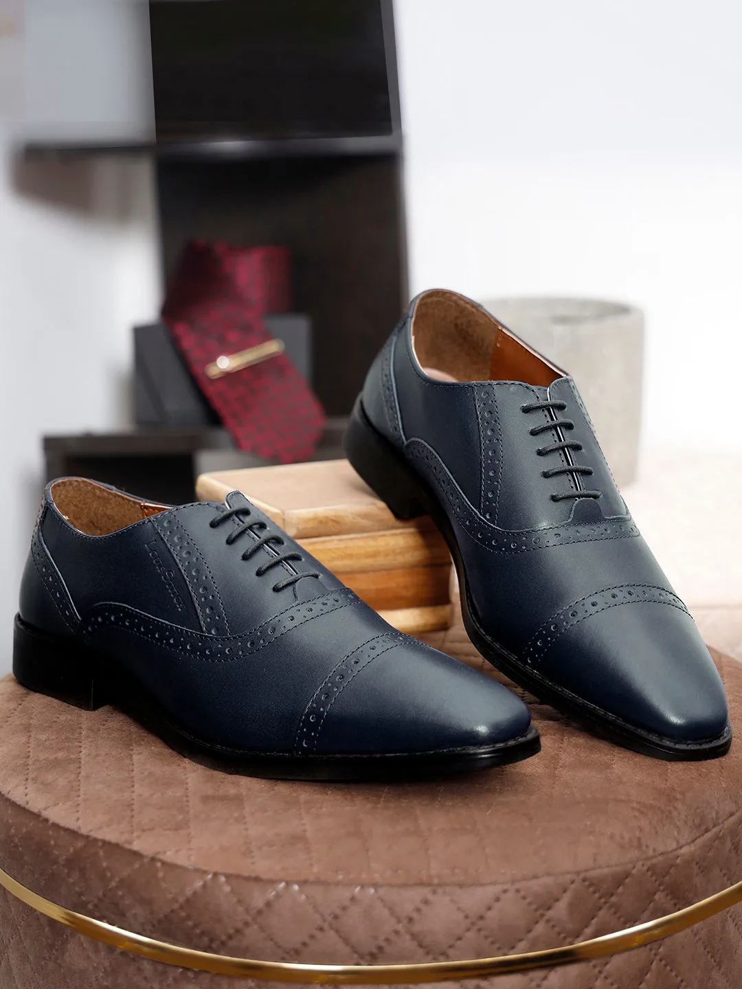 Italian Leather Oxford Prussian Blue Shoes for Men