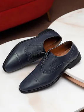 Italian Leather Oxford Prussian Blue Shoes for Men