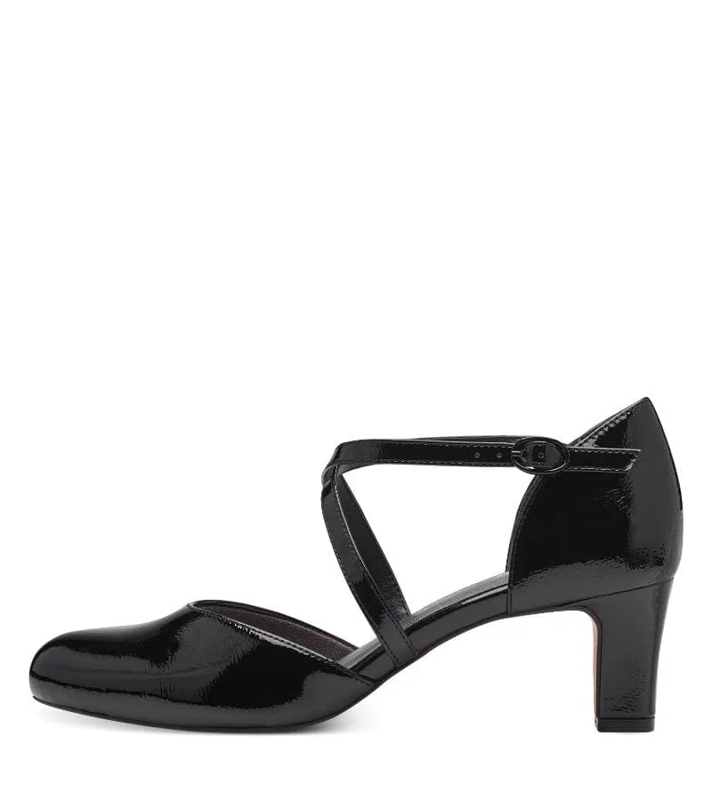 Jana Womens Black Wide Fit Patent Crossover Court Shoe - 8-24472-42