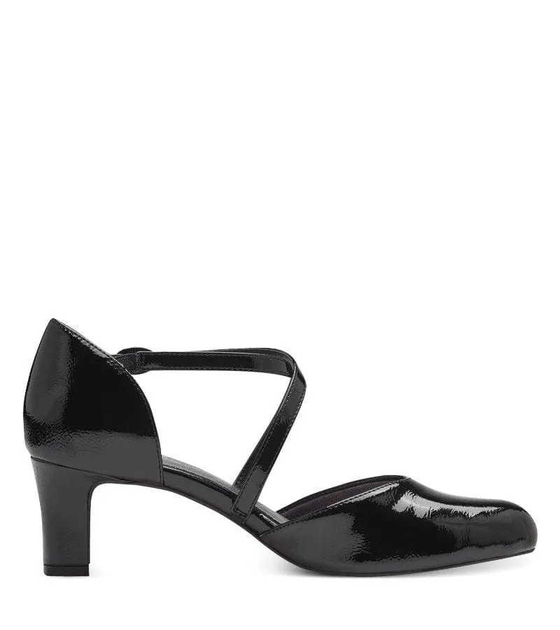Jana Womens Black Wide Fit Patent Crossover Court Shoe - 8-24472-42