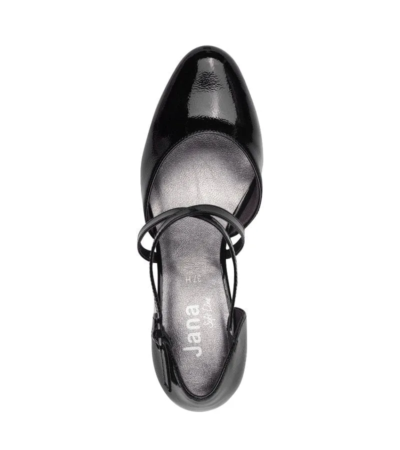 Jana Womens Black Wide Fit Patent Crossover Court Shoe - 8-24472-42