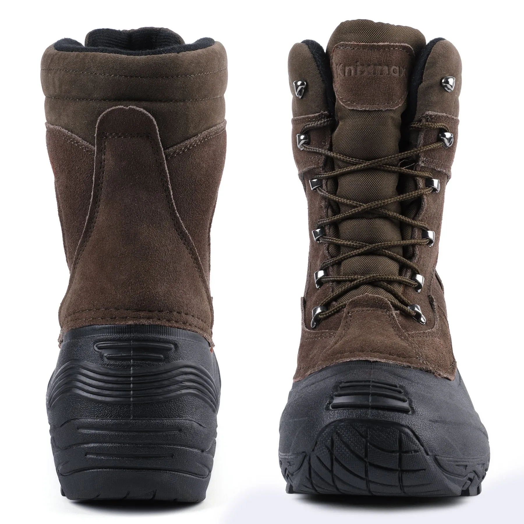 Knixmax Men's Snow Boots Brown Waterproof Sole Winter Boots